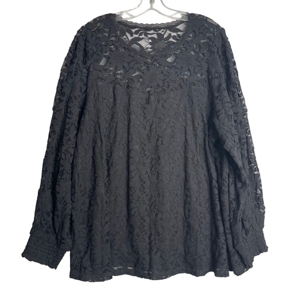 torrid Tops - Torrid Stretch Lace Mesh Crew Neck Long Sleeve Top‎ Womens Plus Size 3X Black